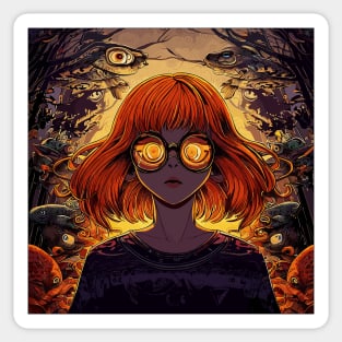 Abstract portrait girl in weird spooky forest Sticker